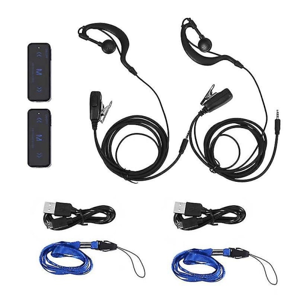 2 stk Mini Walkie Talkie 400-470MHz 2-vejs radio 3W transceiver ørestykke Headset Øreværn USB drevet Black