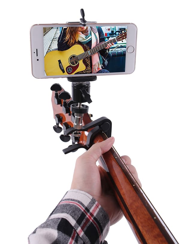 Capo Gitarr Telefonhållare - 360° Roterande Live Viewer Stativ för Gitarr och Bas Musikövning