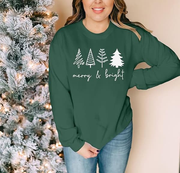 Jule Sweatshirt med Mønster til Kvinder Retro Jul Langærmet Pullover Størrelse L
