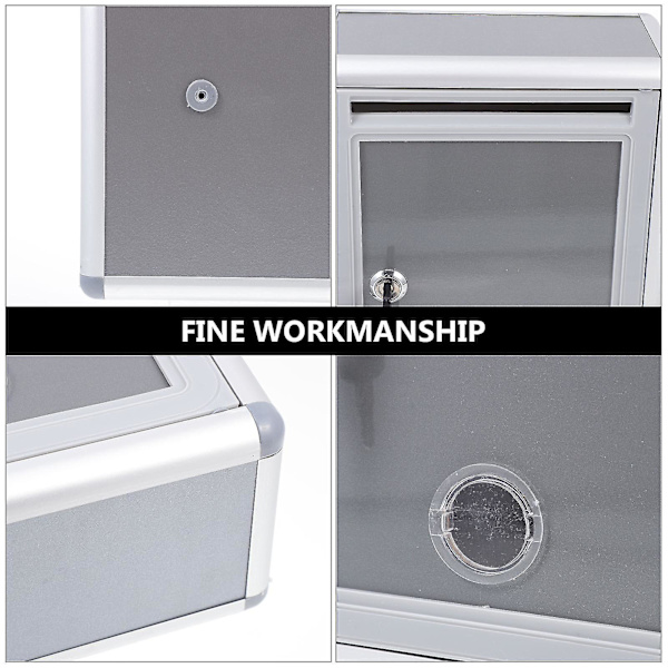 Veggmontert postkasse nøkkelboks husholdningsbrevkasse hengende postkasse veggmontert donasjonsboks metall forslag boks Silver 28.00X21.00X10.00CM