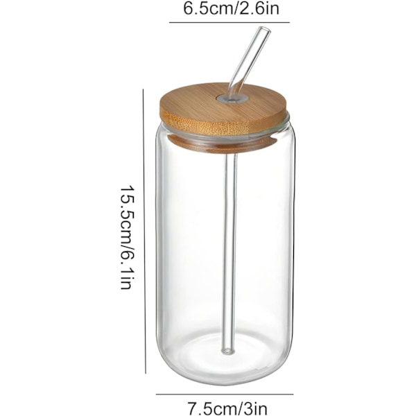 Set med 2 ölglas, ölglas med is med lock av bambu och glasstrå, lämpliga för juice, öl, läsk, iste och cocktails, transparenta