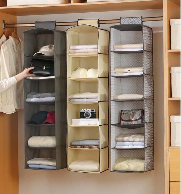 Sammenfoldelig opbevaringsorganisator i flere lag til tøjskabe i hjemmet Large 4-compartment, clover pattern