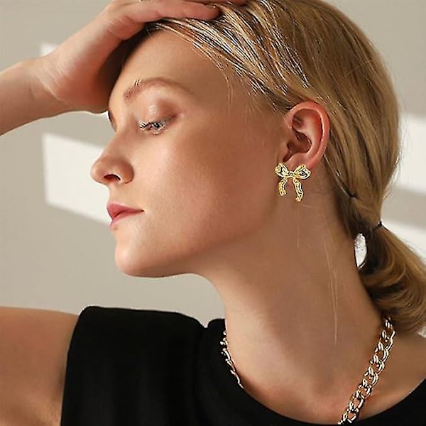 Guld Sliver Bow Øreringe Til Kvinder, Søde Bånd Øreringe Guld Sølv Bow Knot Ørering Smykker Fødselsdagsfest Gaver Til Kvinder Piger Gold 2 Pairs