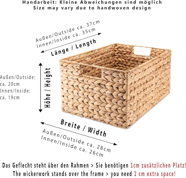 Förvaringskorg, vävd vattenhyacint, sjögräs, rektangulär, 37 cm