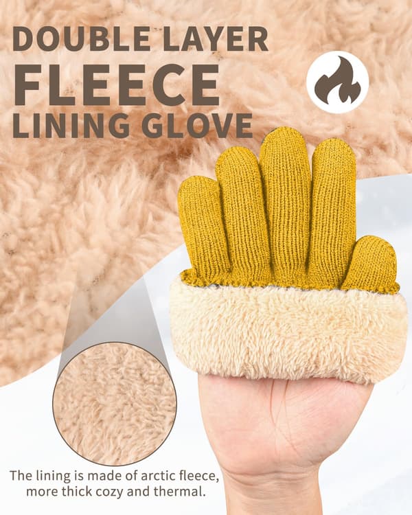 Vinterhandskar för kvinnor med fleecefoder, pekskärmsvänliga varma stretchiga tjocka stickade handskar ullhandskar termohandskar vinterpresenter för utomhusbruk yellow