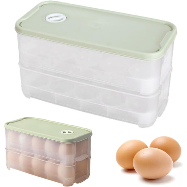 Munasäiliö jääkaappi, muovinen munarasia Säilytys 20 munarasialle Munan säilytys Muoviset kannelliset munaalustat, keittiöön / retkeilyyn (kaksikerroksinen)