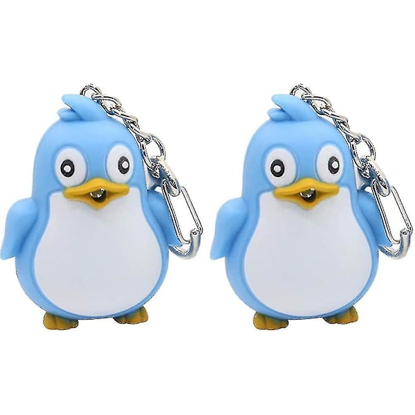2 st Penguin Nyckelring LED-belysning med ljud Hänge Handväska Charm Present (blå) blue