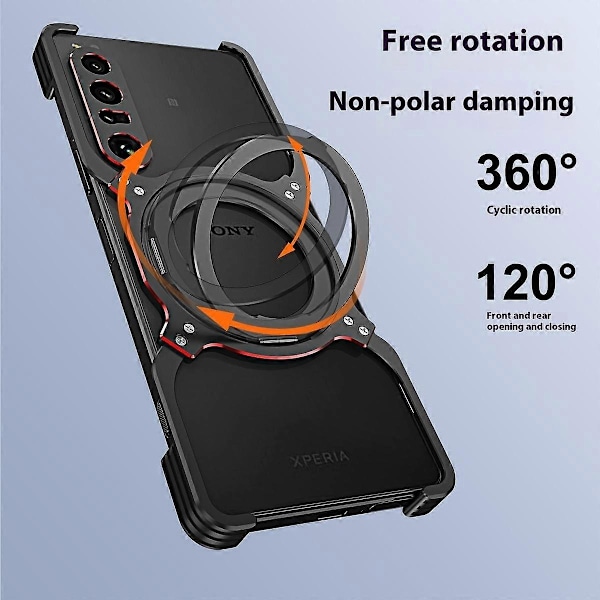 Sony Xperia 1 IV 5G Jalustakotelo Metallipuskuri Magneettinen Puhelinkuori - Musta Hopea Black Silver
