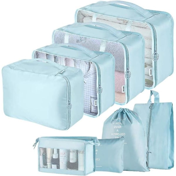 Rejsepakningskuber, Multifunktionel 8 stk./sæt Rejsebagage Organiser Vandafvisende Rejse Essentials Taske Blue