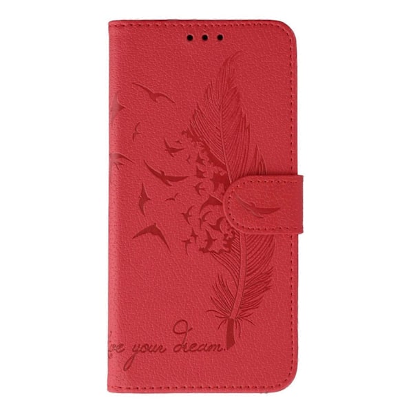 Skal till Motorola Edge 60 Fusion 5G Fjäderavtryck PU Läder Plånbok Mobilskal - Röd Red