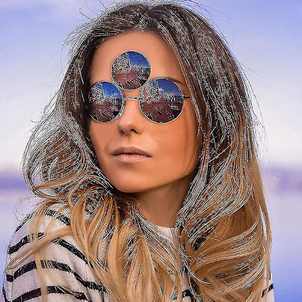 2023 Nye Tredje Øye Runde Solbriller Kvinner/menn Reflekterende Speilbelagt Svart Ferie Solbriller Tre Linser Briller Skygger Uv400-xinhan gray