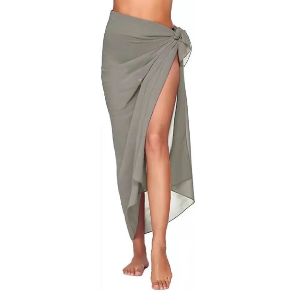 Dam lång & kort sarong baddräkt coverups sommar strand bikini wrap genomskinlig kort kjol sjal för baddräkt cover-ups Gray-Long One Size