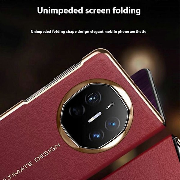 Til Huawei Mate X6 Etui Visningsvindue Auto Vågn Op Sov Læder Flip Telefon Cover Litchi Tekstur - Sort Red Gold