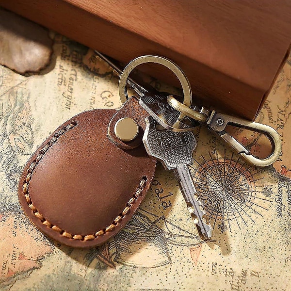 2 stk. PU Læder Airtag Nøgleholder, Airtag Vedhæng Airtag Etui Airtag Holder Airtag Nøglering Airtag Nøgleholder Etui Brown
