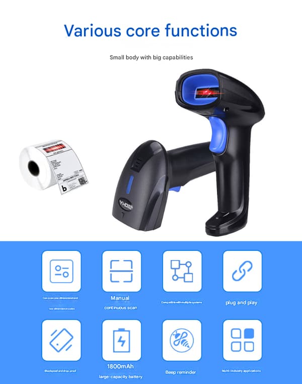 1D Rødt Lys Bluetooth Skanner 1100CB Fleksibel
