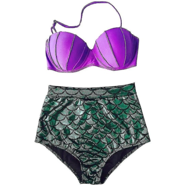 Glittrande sjöjungfru bikini med hög midja för kvinnor, sexig bikini 3XL