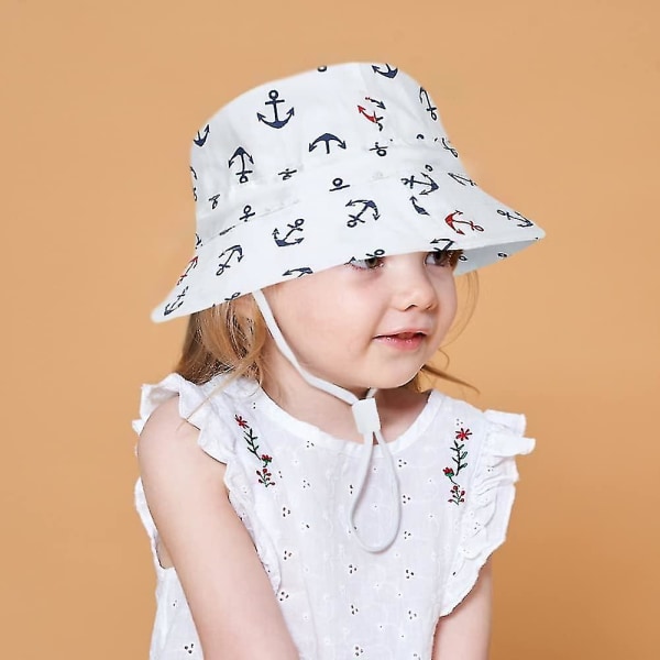 Kids Bucket Hat Justerbar solhattar Andningsbar strandhatt för pojkar Girls_ll Anchor White 2 Years