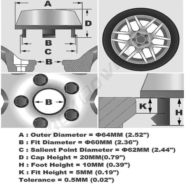 4 stk. Hjulkapsler 60mm Clip Diameter Sport Fælgdæksel Kapsel Enkei Mærkat Hjul Center Navkapsel Sølv Amp;,9