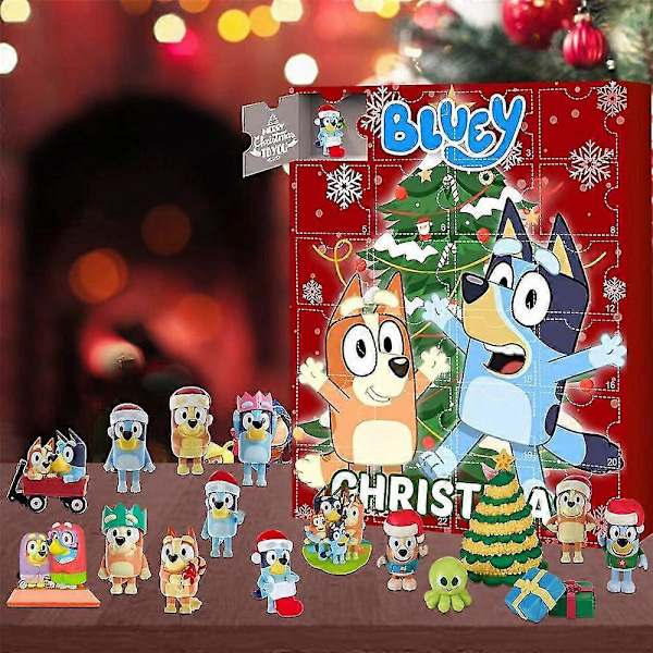 Julekalender 2024, 24 Dages Julekalender, 24 stk. Julehvalpe Bluey Figurer Dukke Juleferie Strømpestoffer Gave Blind A