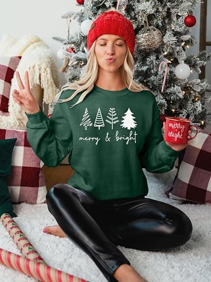 Jule Sweatshirt med Mønster til Kvinder Retro Jul Langærmet Pullover Størrelse S