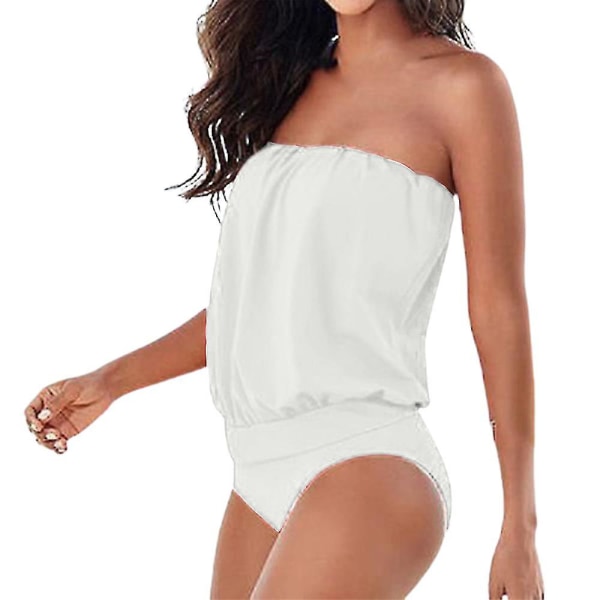 Kvinnors Boho Bandeau En Delig Baddräkt Strapless Baddräkter Off Shoulder Badkläder Sommar Strandkläder Simdräkt White M