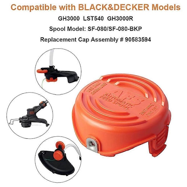 1 Spolkåpa + 3 Ersättningsspolar för Black &amp; Decker GH3000 / GH3000R / LST540 / LST540B L 1 Spool Cap + 1 Replacement Sp
