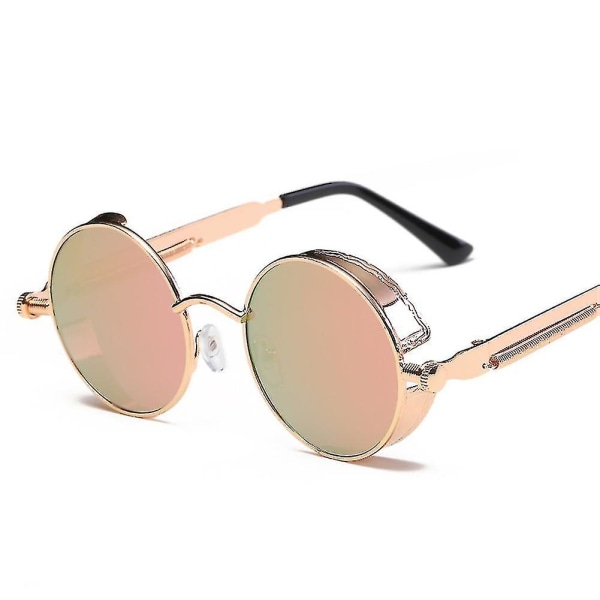 Vintage Polariserende Steampunk Solbriller Mænd Brand Design Runde Uv400 Solbriller Rose gold framed pink