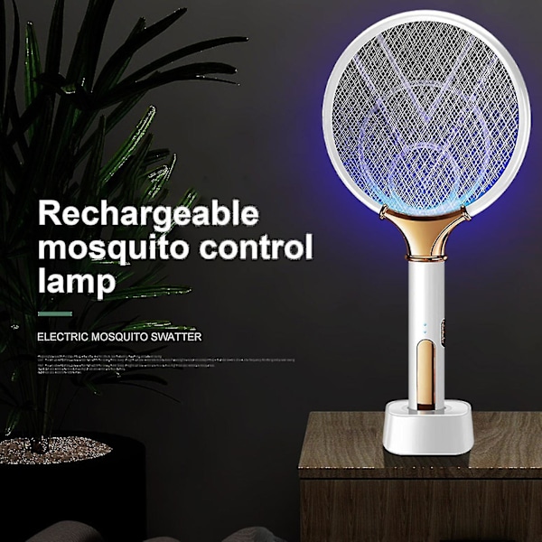 Elektrisk Fluepisker, Elektrisk Zapper, Myggefælde Lampe & Ketsjer, Myg Dræb Flue Zapper Med Lilla Lys Lokkemiddel Til Hjem Indendørs Udendørs - q34 White