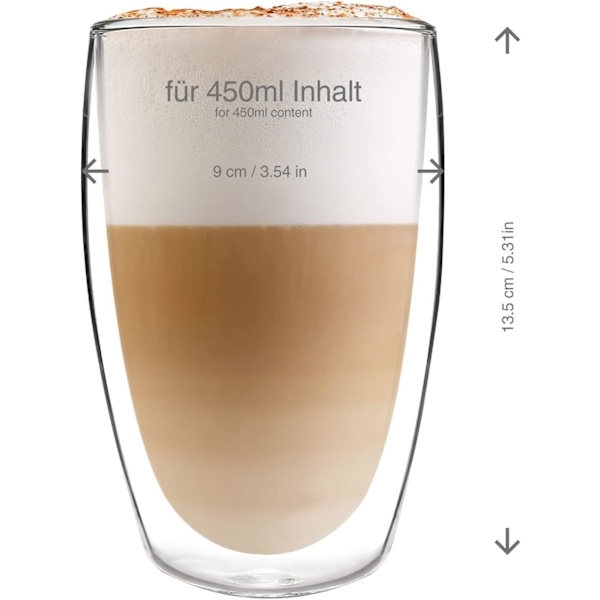 Dubbelväggig vattenkopp, 450ml vattenkopp, latte macchiato-kopp, hög kopp