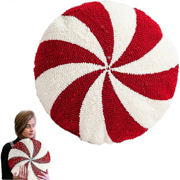 Polkagris Kudde | Rund Prydnadskudde | Polkagrisformad Julgodis | 3D Prydnadskuddar Jul Polkagrisformad Kudde | Röd Spiral L
