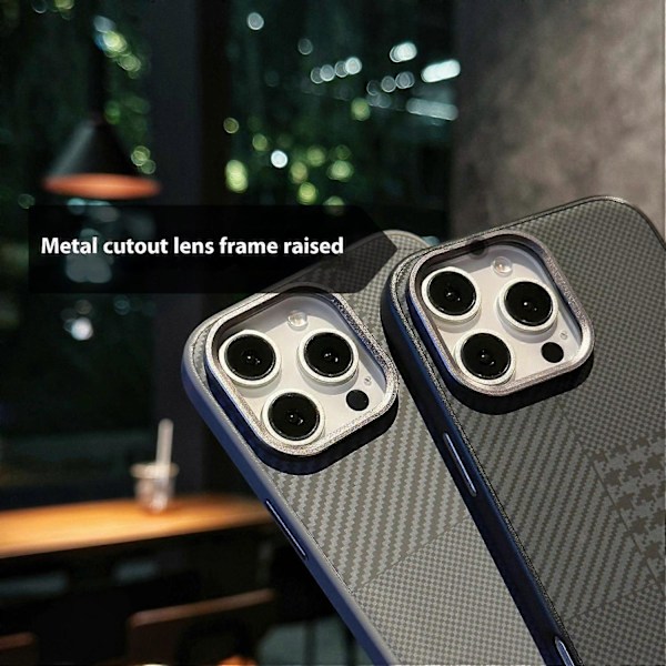 Skal för iPhone 16 Pro Max Kolfibertextur Läder+TPU+PC Hudvänligt Telefonskal - Svart / Houn Grey Checkered