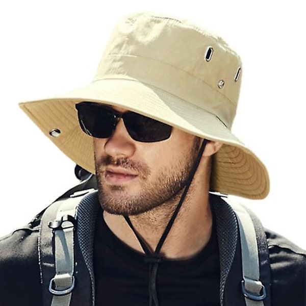 Hatt för män, sommar, solhatt, vindtät rem, bred brätte, UV-skydd, hopfällbar, bärbar, trädgårdsarbete, fiske, resor, utomhus, fiskarehatt khaki