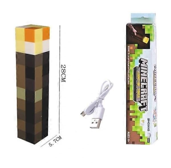 REMAKE Minecraft Brownstone Torch - 28cm LED Nattlys - Tre-nivås Justering