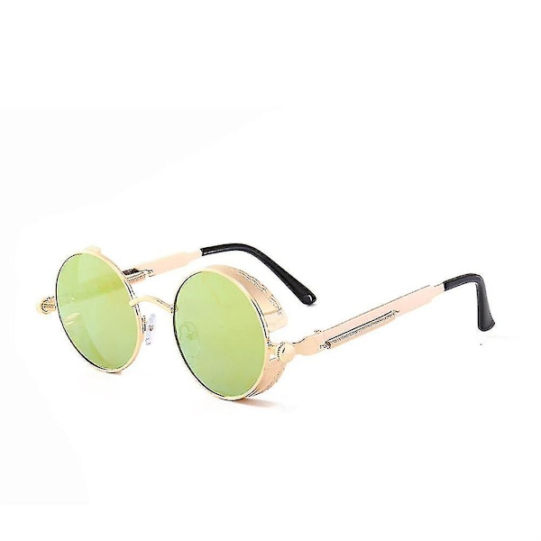 Vintage Polarisoivat Steampunk-Aurinkolasit Miehille Merkkisuunnittelu Pyöreät Uv400 Aurinkolasit Gold frame gold film