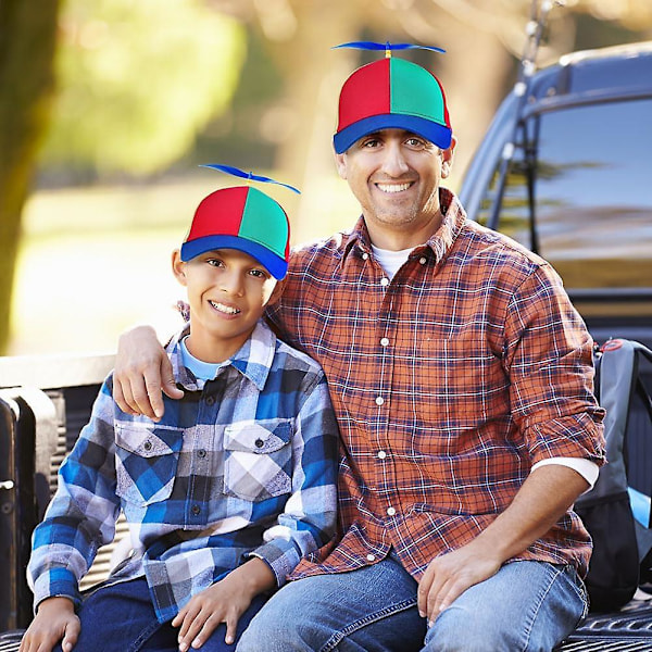 Propeller Hat, Voksne Sjove Helikopter Fiskerhat med Propeller, Farverig Patchwork Regnbue Propeller Hat, Sommer Solbeskyttelse Solhat Propelle