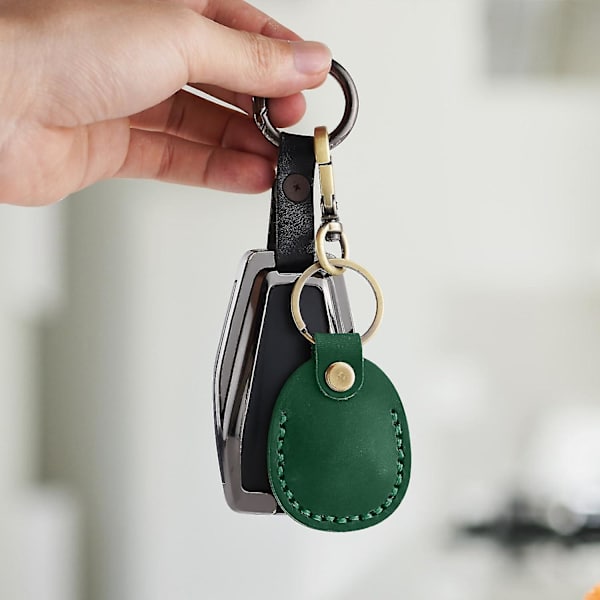 2 stk. PU Læder Airtag Nøgleholder, Airtag Vedhæng Airtag Etui Airtag Holder Airtag Nøglering Airtag Nøgleholder Etui Green