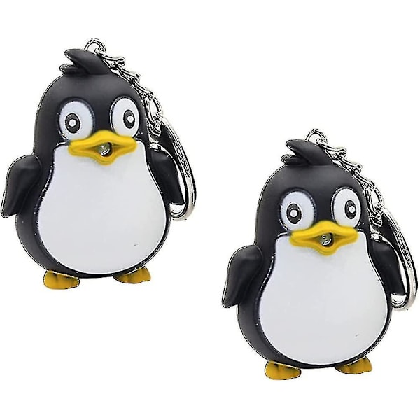 2 st Penguin Nyckelring LED-belysning med ljud Hänge Handväska Charm Present (blå) black