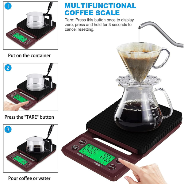 Kaffevekt Elektronisk kjøkken, digital kjøkkenvekt 6,6 lb / 3 bærbare multifunksjons bærbare elektriske smykker
