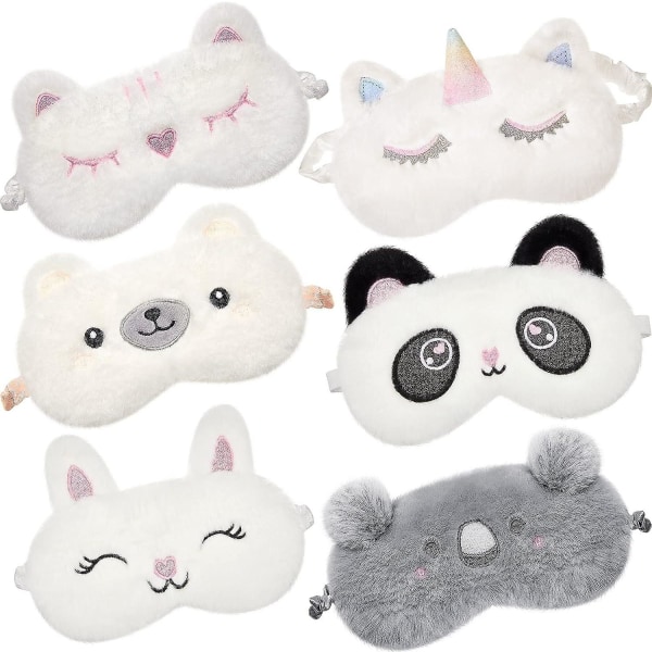 6 Pcs Kids Sleep Mask Cute Unicorn Animal Sleeping Eye Cover Funny Soft Plush Blindfold Eyeshade For Women Girls Kids Plane Travel Nap Night Sleeping