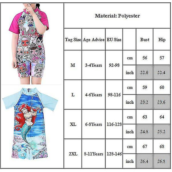 Barnflickor Badkläder Barbie Sofia Sjöjungfru En-delad Jumpsuit Strandkläder L.O.L. Surprise 4-6 Years