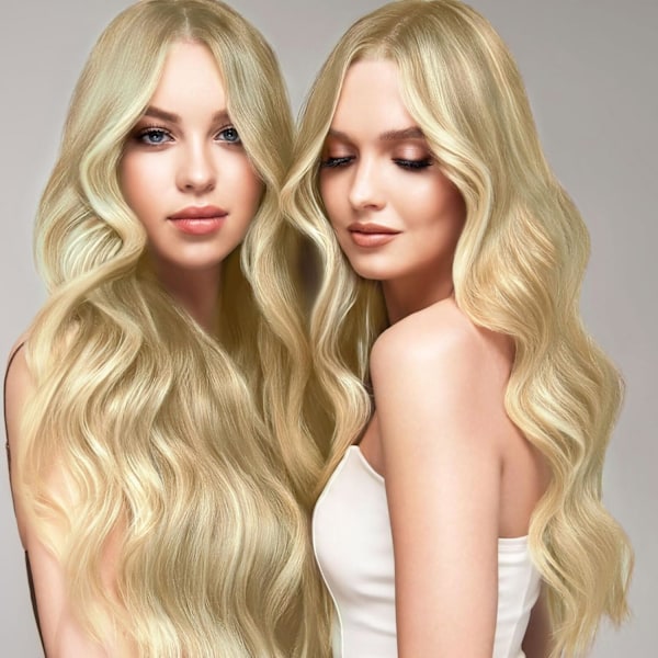 Lång blond vågig peruk för kvinnor, 68 cm lång lockig peruk, syntetisk maskeradperuk för kvinnor (blond)