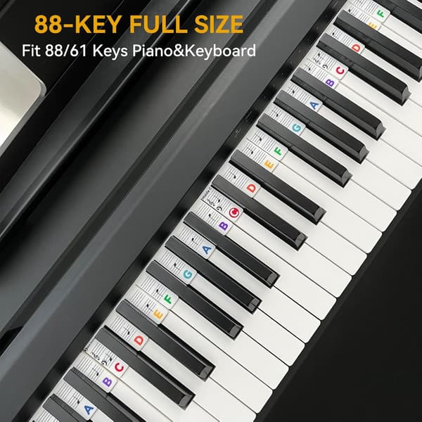 Pianonoteveileder, silikon, 88 tangenter, regnbuefarger