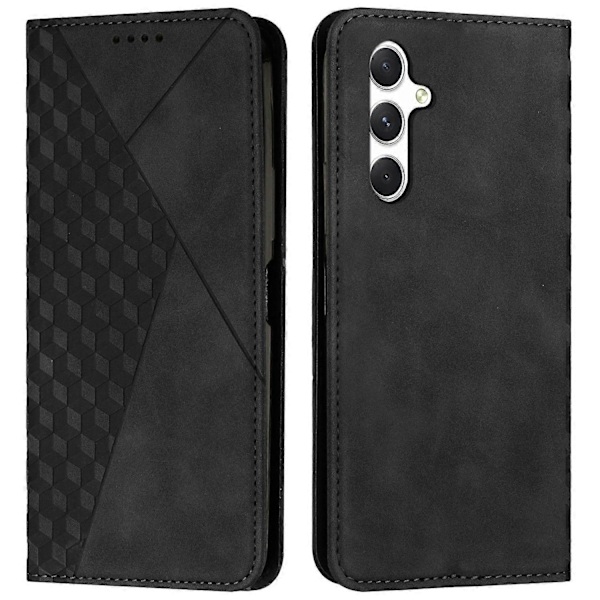 För Samsung Galaxy A36 5G Mobilskal Präglat PU Läder Plånboksfodral med Ställ - Svart Black