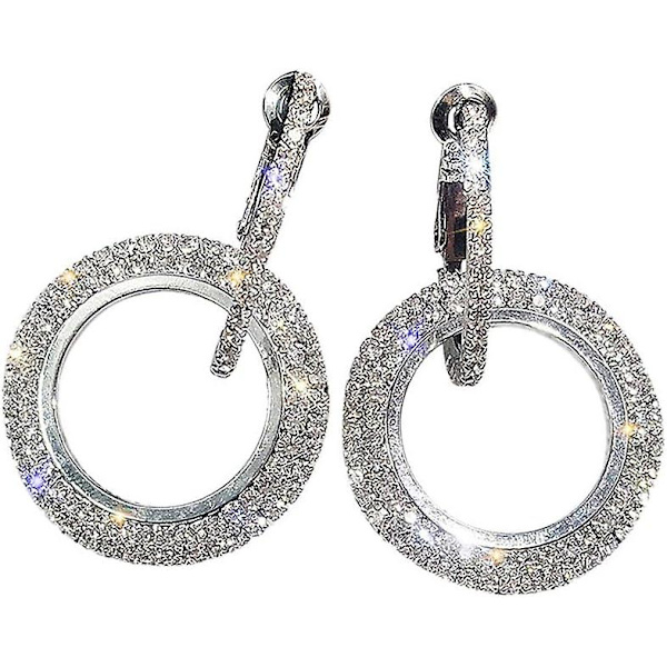 Øreringe til kvinder, 1 par diamant runde glitter øreringe ferie øreringe, kvast øreringe smykker til kvinder mode Silver