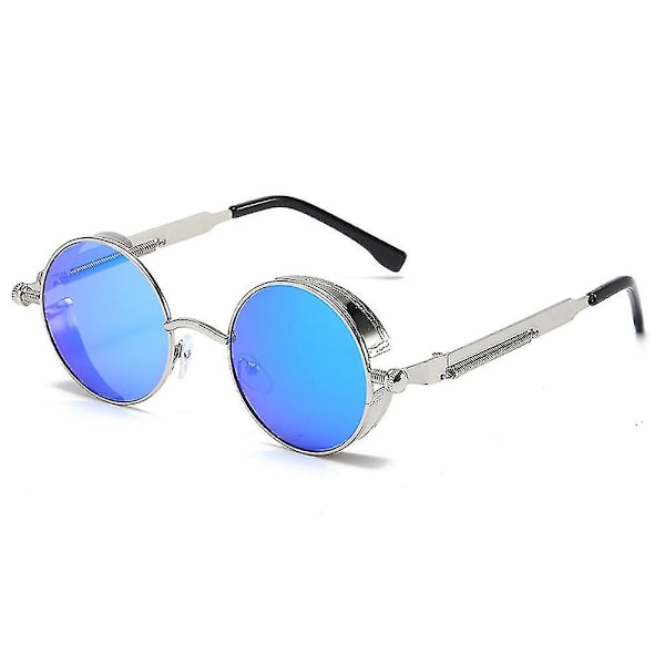Vintage Polarisoivat Steampunk-Aurinkolasit Miehille Merkkisuunnittelu Pyöreät Uv400 Aurinkolasit Silver frame transparent sheet
