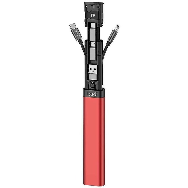 Budi 9-i-1 Essential Travel Charging & Data Sync Cable Stick Red