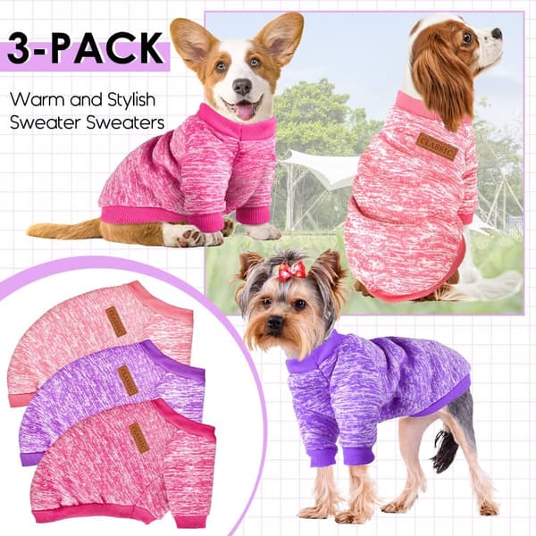 3-Pakning Medium Hundegensere - Rosa/Rose/Lilla Vinterfleece
