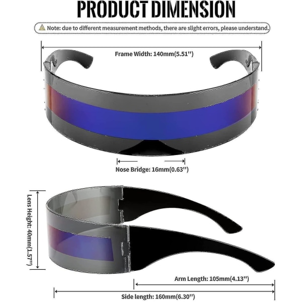 80'er Futuristisk Visir Cyber Solbriller Mænd Kvinder Futuristisk Punk Stil Cosplay B2740 Black - Blue Mirror Stripe