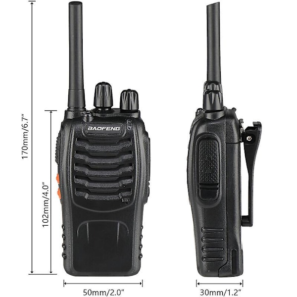 Bf-88e 1500mah Ultra-pitkä Käyttöaika Walkie-talkie EU-standardi Musta 2 kpl