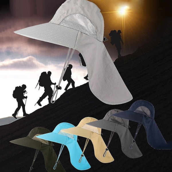 Unisex UV-skyddande keps för sommar utomhusfiske, klättring, solhatt med nackklaff Black